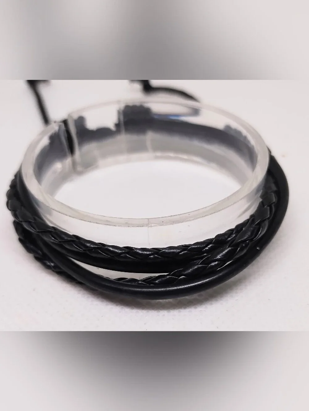 Men's Bracelet Leather Braided Layered Black Jewelry New G18